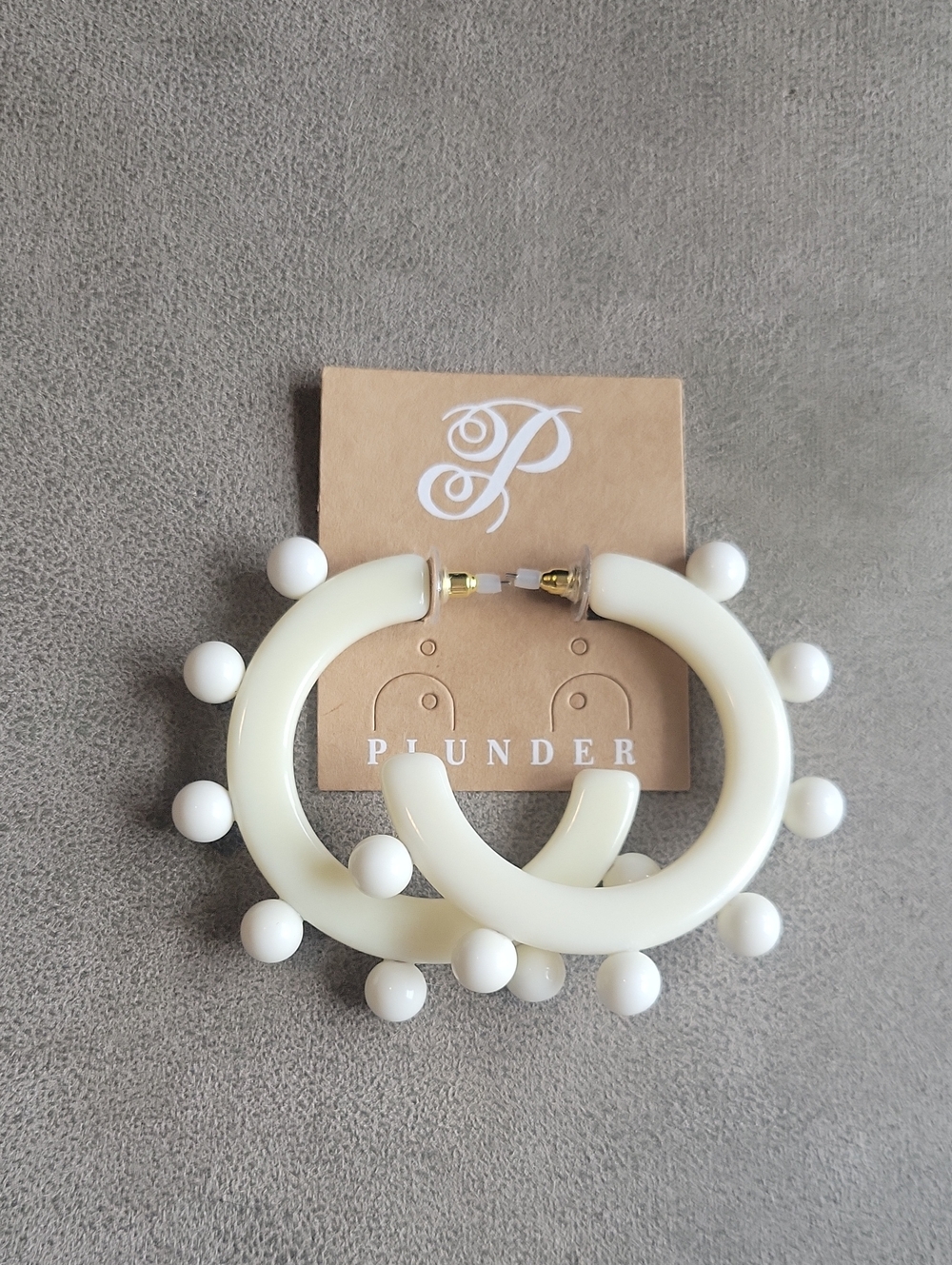 Plunder Cream Hoop Earrings with White Bead Accents